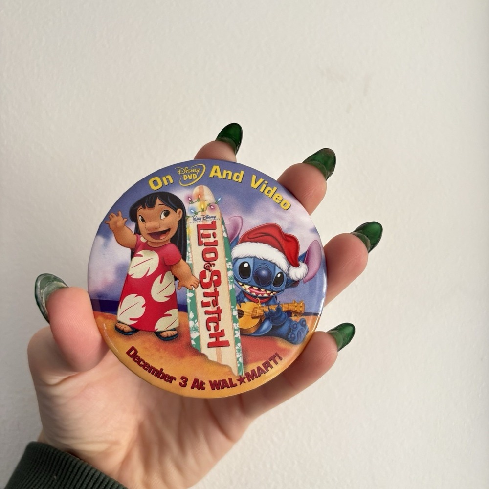 Vintage Lilo And Stitch Round Movie Promo‎ Pin Brooch Button Disney Y2K
